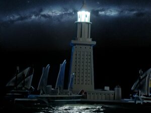 The Lighthouse of Alexandria with starry night sky background