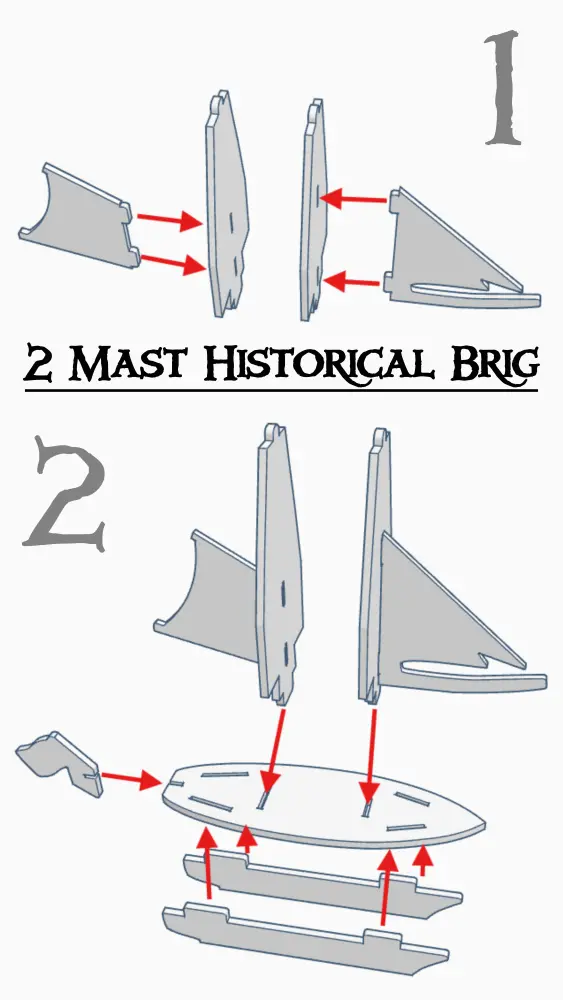 2 Mast Brig assembly diagram for Pirates CSG
