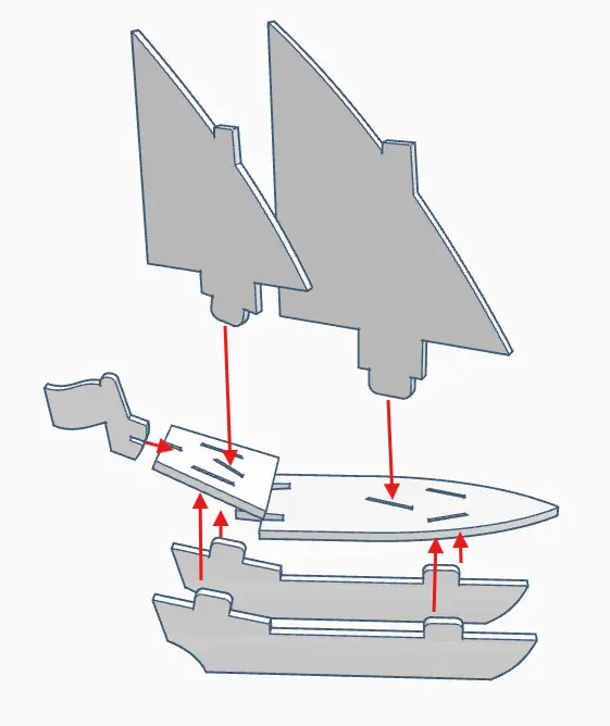 2 Mast Caravel assembly diagram for Pirates CSG